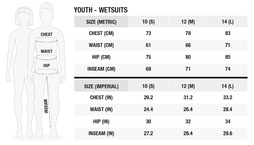 2025 Zhik Junior Wetsuits 0 Size Chart